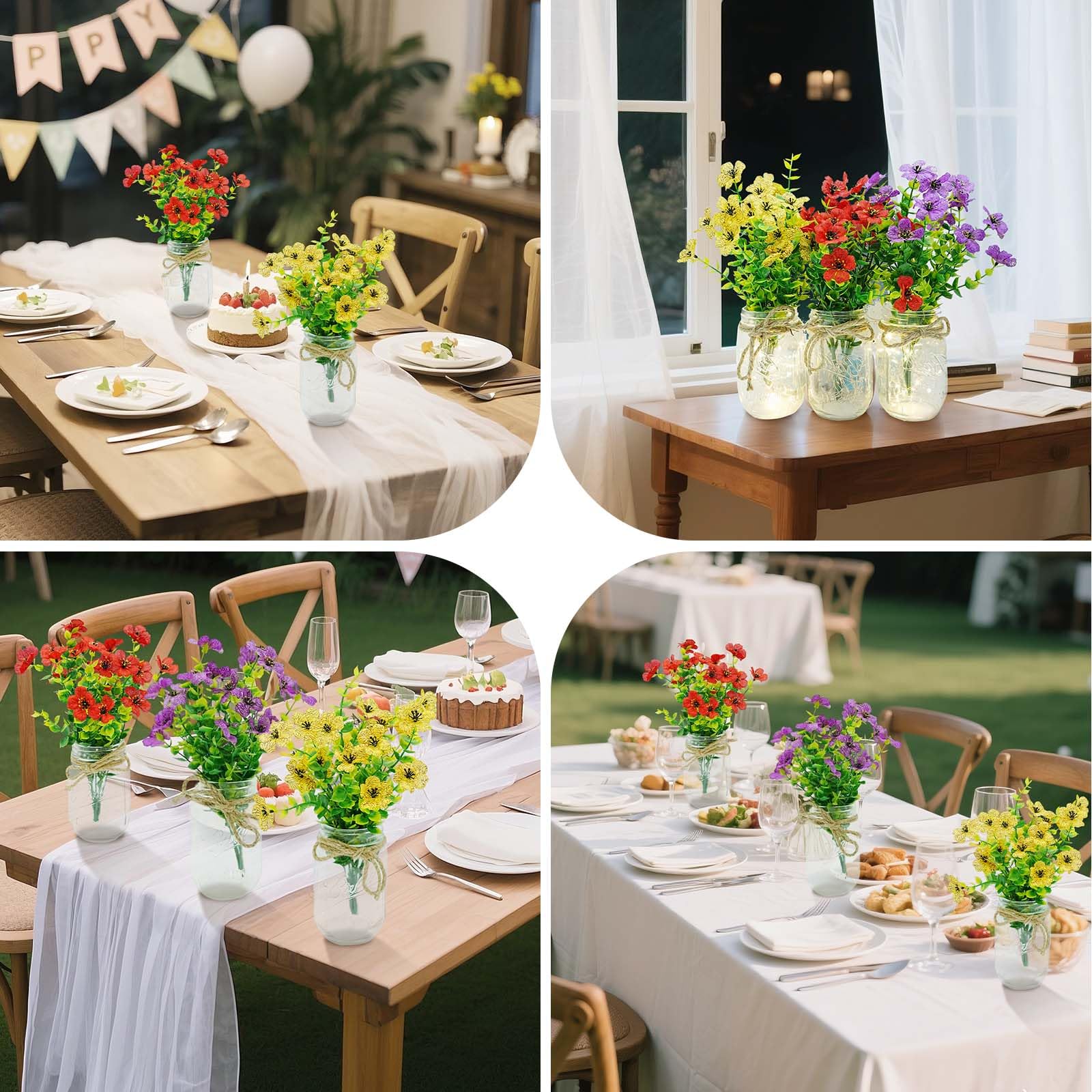 Garvee Ensemble de 6 bocaux Mason décoratifs avec fleurs, lumières LED, verre et ruban de jute pour mariage et fête, 500 ml, transparent