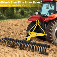 Râteau à pierres d'aménagement paysager Garvee de 1,5 m (5 pi) avec attelage 3 points, dents en acier rotatives à 360°, robuste, pour tracteurs, horticulture et chantiers de construction.