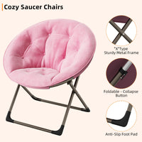 Fauteuil rond Garvee en fausse fourrure, style lune, avec structure métallique pliable, idéal pour la chambre et le salon. Assise surdimensionnée en peluche à motifs floraux. Robuste, léger et confortable.