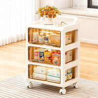 Organiseur ergonomique Garvee en plastique avec 3 tiroirs transparents pour le bureau et la maison, 36 L, beige, compact 33 x 38 x 71 cm, 4 roues avec freins