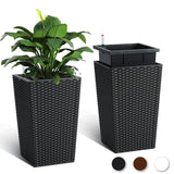 Garvee Ensemble de jardinières 40 cm en rotin avec indicateur de niveau d'eau et roulettes, blanc résistant aux intempéries, déco pour terrasse et salon