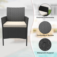 Garvee Ensemble de mobilier de jardin, 3 pièces, rotin PE, balcon/jardin, noir/beige, tous temps, ergonomique