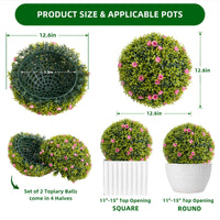 Ensemble de 4 boules de buis artificiel Garvee de 32 cm avec fleurs roses, pour balcon et jardin. Résistantes aux UV, sans entretien, en polyéthylène (PE), vert et rose.