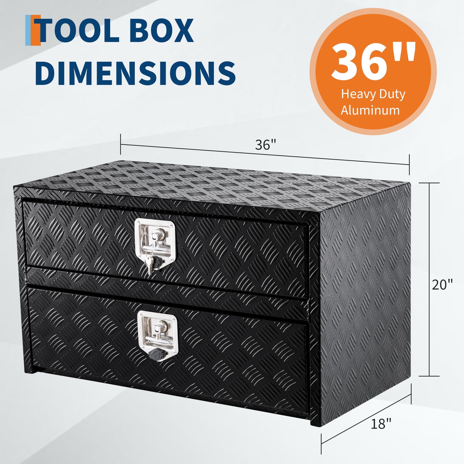 Coffre à outils Garvee 36 pouces en aluminium avec tiroir, organisateur à deux niveaux, verrouillable, étanche, pour camionnette, VR, remorque, argent