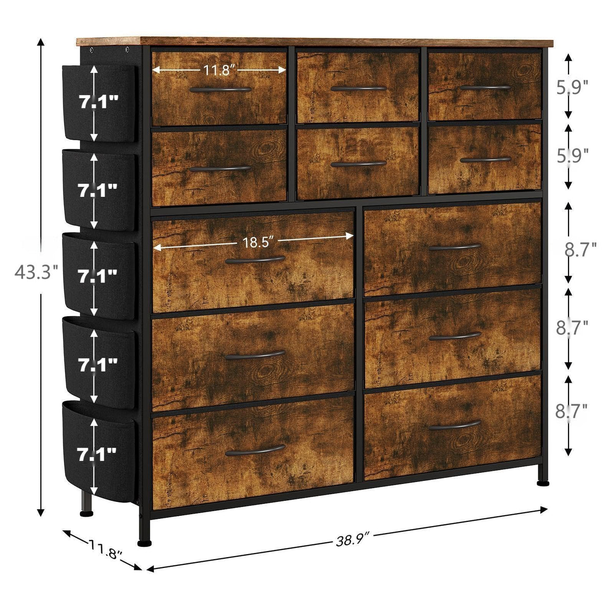 Garvee commode à 12 tiroirs, revêtement en tissu, structure en métal, plateau en bois, idéale pour la chambre et l'entrée