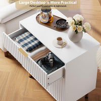 Commode Garvee blanche à 3 tiroirs, MDF moderne cannelé, résistant à l'eau, pour salon, chambre, chambre d'enfant
