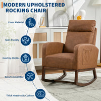 Fauteuil à bascule moderne Garvee pour chambre d'enfant, en cuir PU, avec dossier haut de 66 cm, ergonomique et stable, et poche latérale, noir. Idéal pour le salon et la chambre.