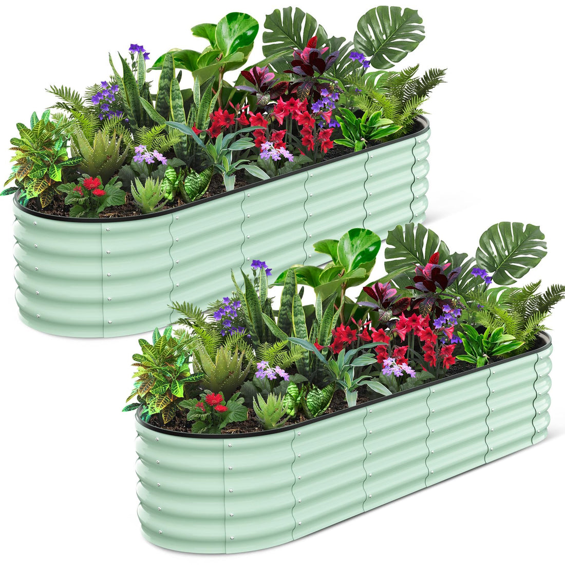 Garvee Potager surélevé, en métal ovale, avec revêtement aluminium-magnésium-zinc, pour le jardin, flexible, antirouille, stable, design moderne