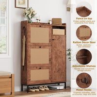 Meuble à chaussures Garvee en rotin avec 3 tiroirs pliants, étagères réglables pour entrée et couloir, pieds en métal et MDF