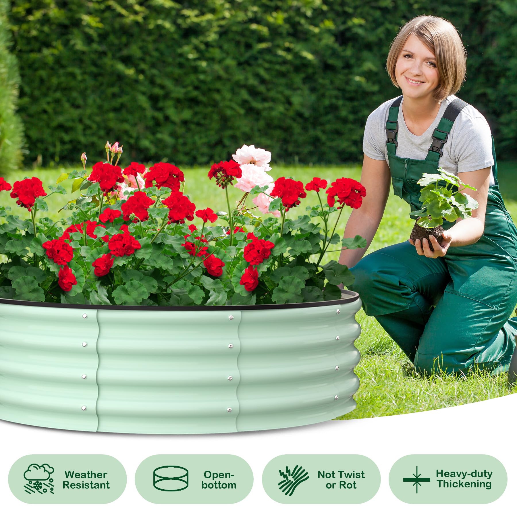Jardinières surélevées d'extérieur Garvee, lot de 2, 120 x 120 x 30 cm, acier galvanisé, antirouille, structure à base ouverte, vert, pour jardin et balcon