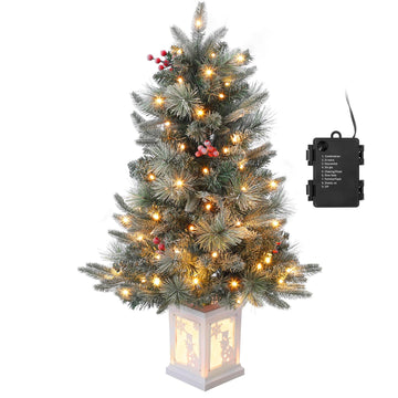 Sapin de Noël artificiel Garvee, 1 pièce – 90 cm, 78 LED (blanc chaud), 8 modes d'éclairage, socle bonhomme de neige, fibre optique, effet givré