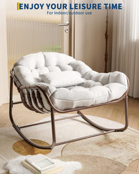Garvee Fauteuil œuf à bascule intérieur extérieur, rotin effet naturel, format oversize, coussin rembourré en oléfine résistante, jardin et porche