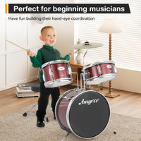 Batterie Garvee 3 pièces pour débutants avec cymbales et pédale de grosse caisse, pour chambre d'enfant, 74 cm (29 pouces), rouge