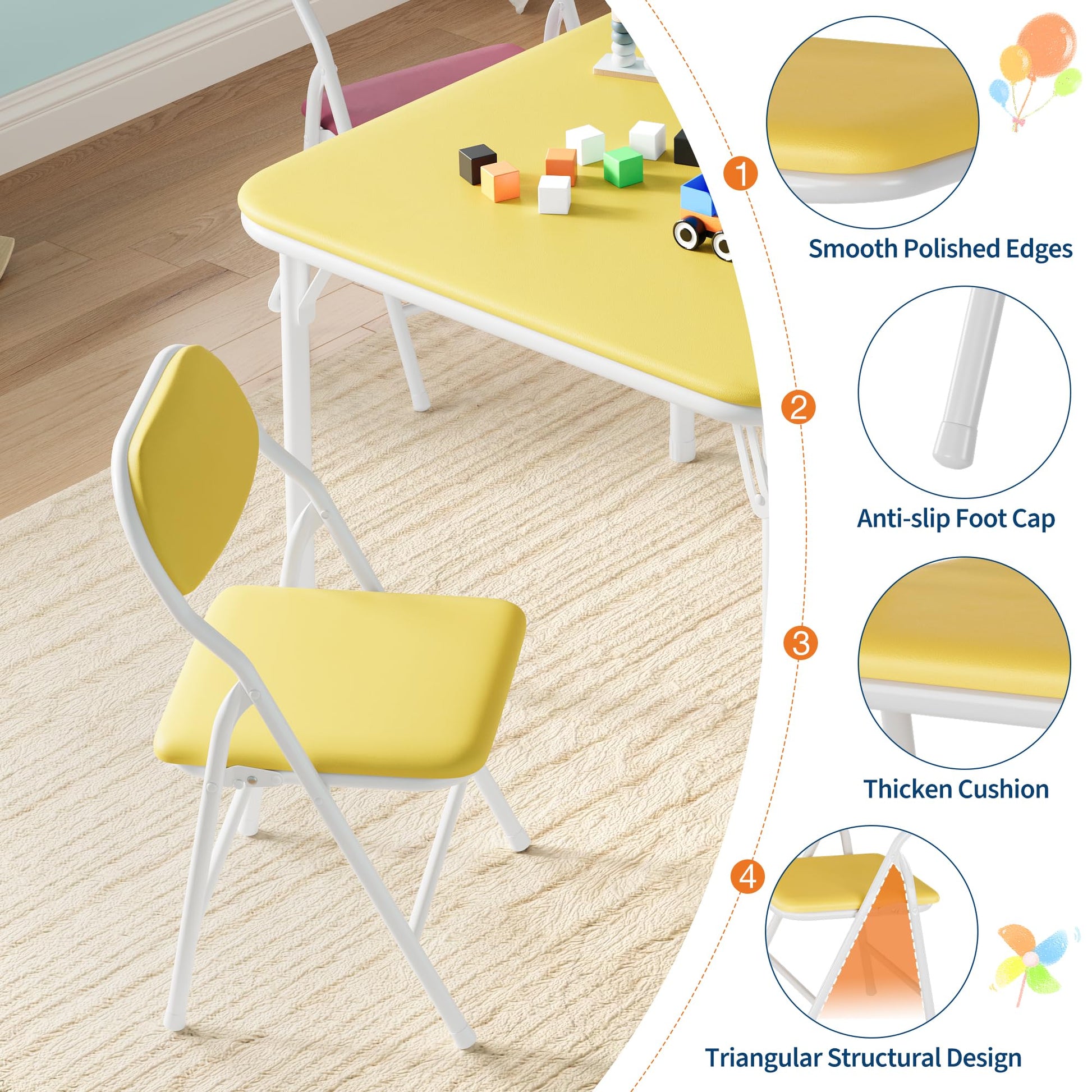 Ensemble table et chaises pliantes pour enfants Garvee 5 pièces, pliable, sûr, en cuir PU, pour la chambre d'enfant et l'extérieur, léger