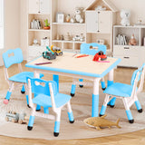 Garvee Table Et 4 Chaises Enfants Ajustables 81,3 cm, Bureau Anti-Dérapant, Plateau Effaçable, Bois Durable Bleu Pour Activités Scolaires - Bleu