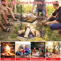 Garvee Gril de camp rotatif 42,4 × 32 cm, acier robuste, rotation 360° et hauteur réglable, barbecue portable pour pique-nique, jardin et camping, noir