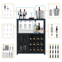 Garvee Meuble bar à vin à 3 niveaux avec casier à bouteilles amovible et porte-verres pour cuisine et bar, 69 cm (L)×35 cm (P)×92 cm (H)
