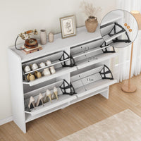 Garvee Meuble à chaussures 4 tiroirs abattants, MDF blanc, 120 × 26 × 93 cm, étagères réglables pour entrée et salon