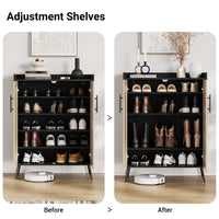 Meuble à chaussures Garvee en rotin, 5 niveaux avec portes, étagères réglables, pieds en métal, noir, pour entrée et salon, grand format, robuste