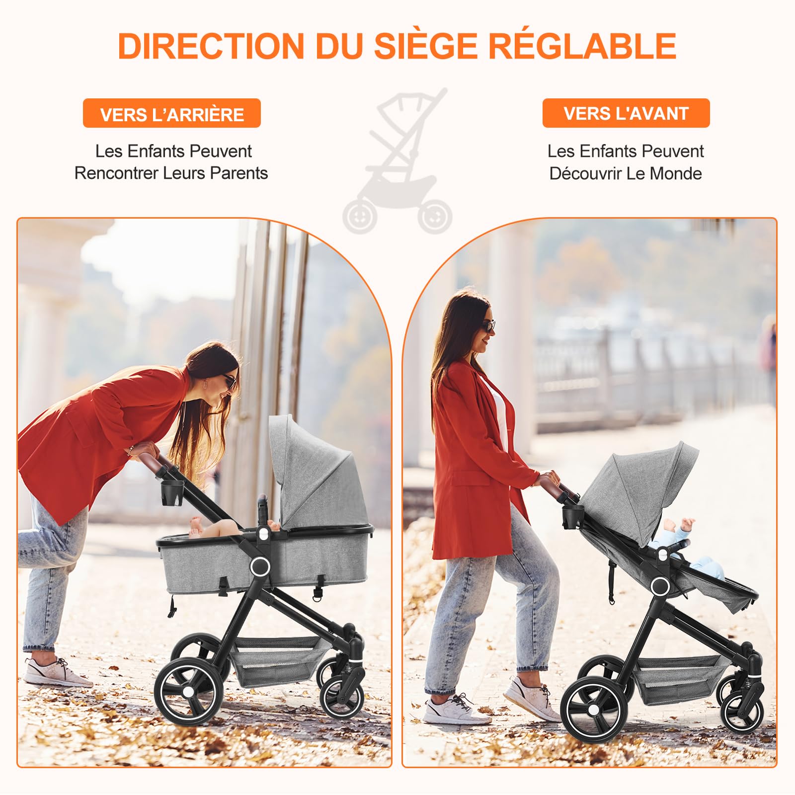 Garvee Poussette Bébé 2 en 1 S600, Assise Haute Vision, Système de Voyage Compact et Léger, Réversible, Pliable, Gris Clair