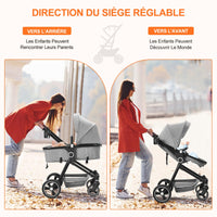 Garvee Poussette Bébé 2 en 1 S600, Assise Haute Vision, Système de Voyage Compact et Léger, Réversible, Pliable, Gris Clair