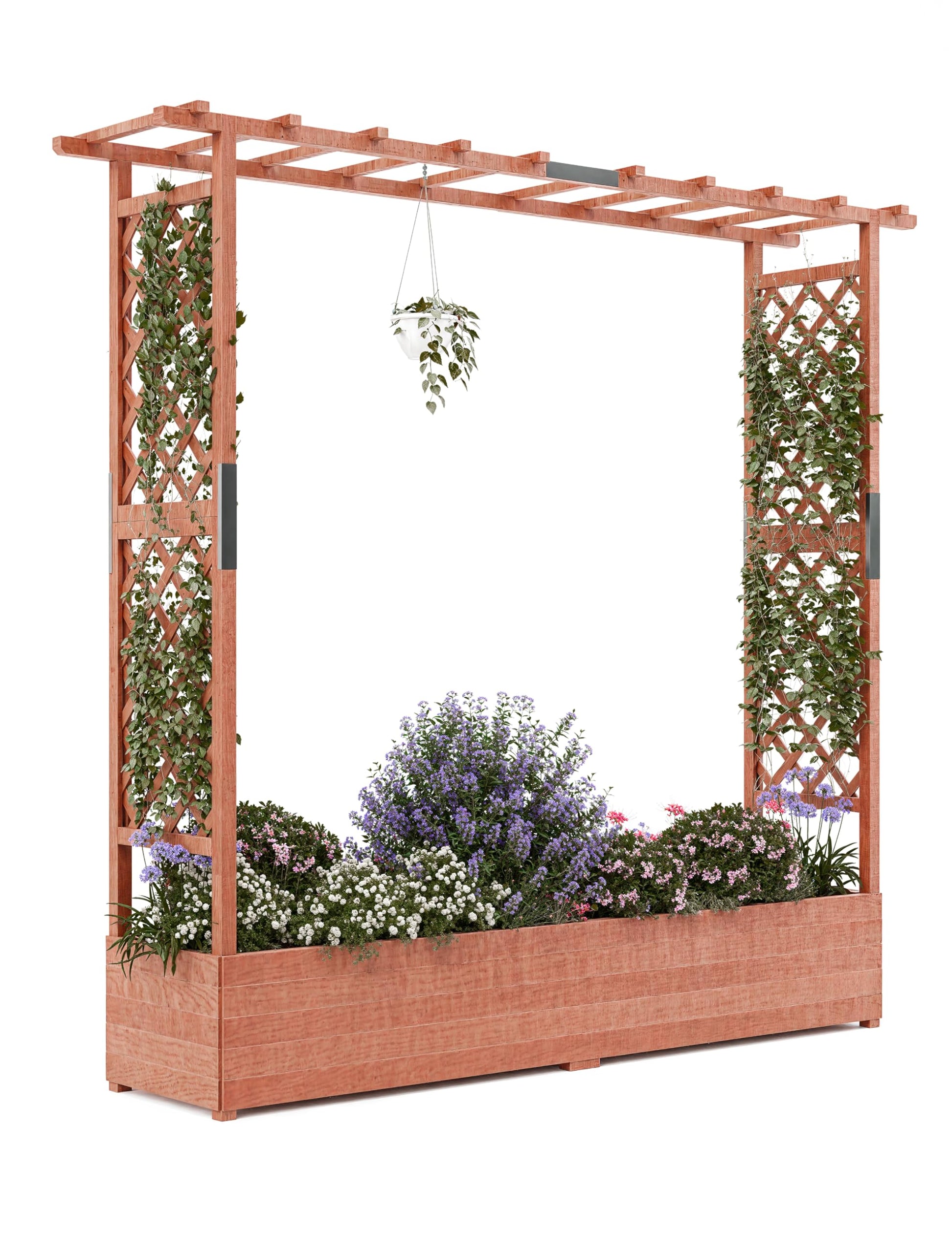 Garvee Jardinière surélevée avec treillis, bac à fleurs en bois de 183 cm (182,9 cm), toit suspendu, tous temps pour terrasse et balcon