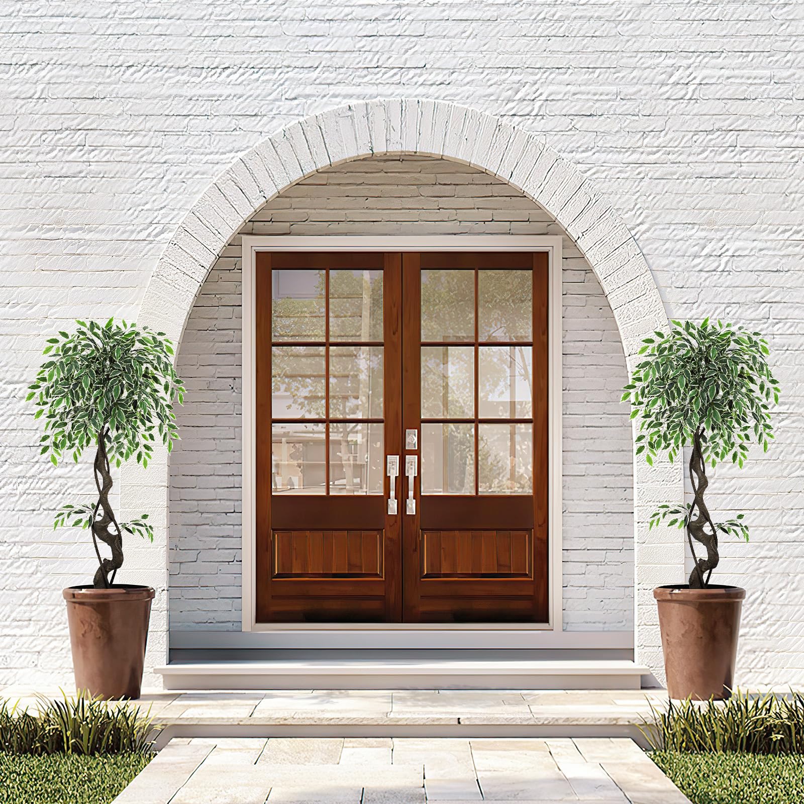 Garvee Ficus artificiel panaché blanc 120 cm en PE durable, plante décorative réaliste pour intérieur et extérieur