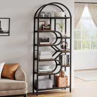 Garvee Bibliothèque à 6 Niveaux au Design Géométrique, Structure en Métal, L. 76 × P. 30 × H. 207,5 cm, Noir, pour Salon et Bureau