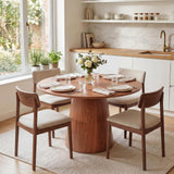 Garvee Table à manger ronde 109 cm bois MDF base piédestal stable cuisine salon 4-6 personnes design moderne - Noyer