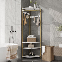 Armoire d'angle Garvee avec banc à chaussures, 6 crochets doubles, bois robuste, pour entrée et couloir, 180 cm, gain de place