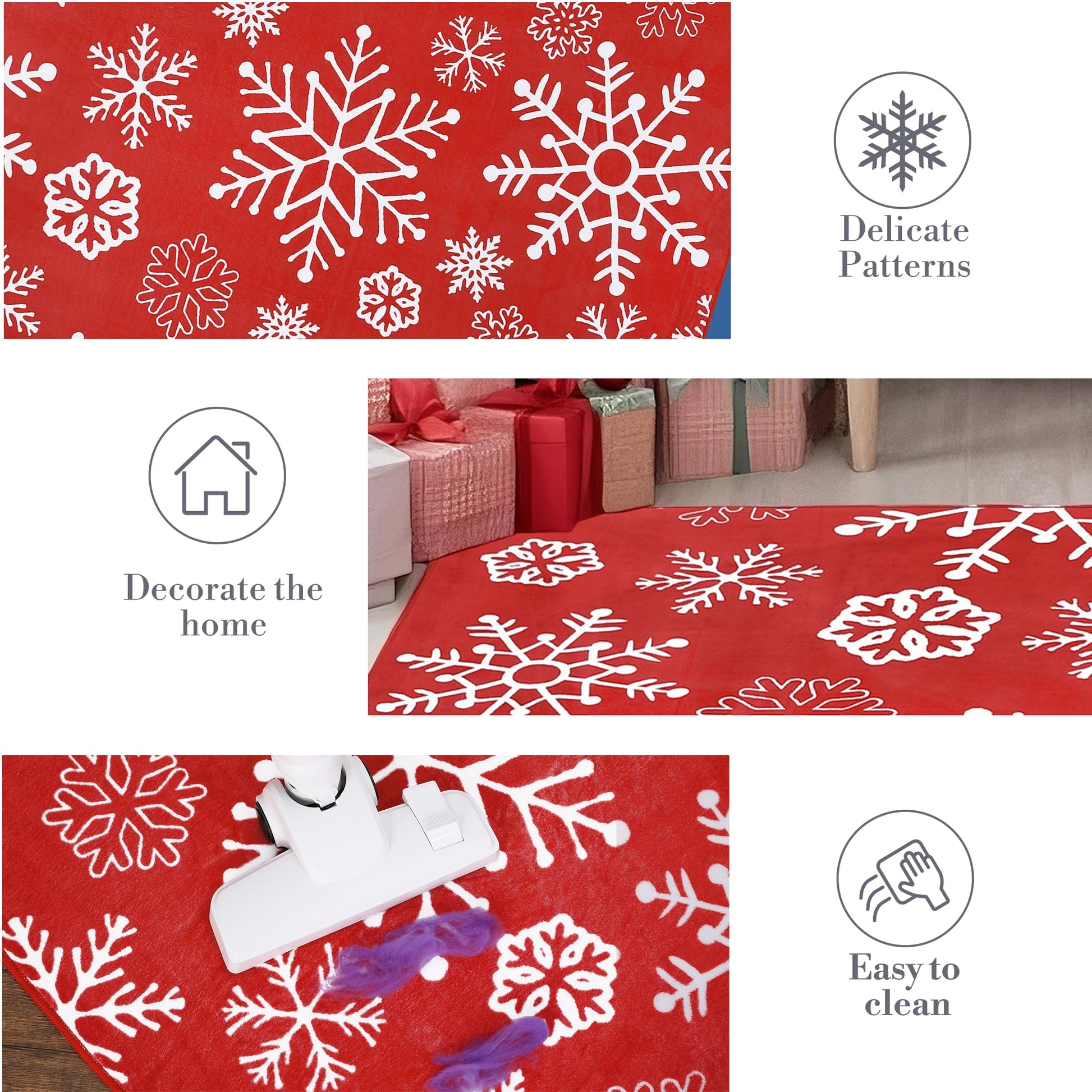 Tapis d'intérieur Garvee pour Noël, motif flocons de neige, antidérapant, lavable, doux et anti-peluches, idéal pour la salle de bain et la cuisine. Décoration festive.