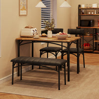 Garvee Ensemble table à manger 4 personnes avec table de cuisine, chaises et banc rembourrés, plateau MDF, structure métal, gain de place pour studio et appartement