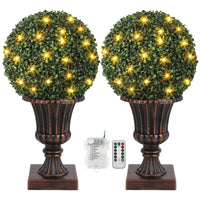 Garvee Boules de buis artificielles 40 cm avec éclairage LED et base dorée, décoration verte pour jardin, terrasse et balcon