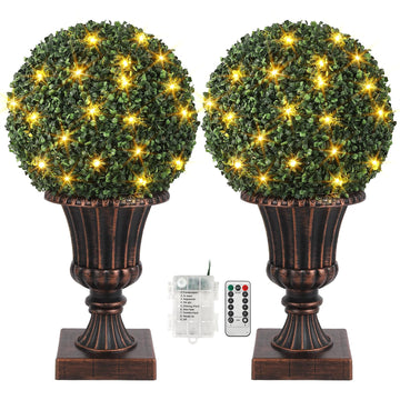 Garvee Boules de buis artificielles 40 cm avec éclairage LED et base dorée, décoration verte pour jardin, terrasse et balcon