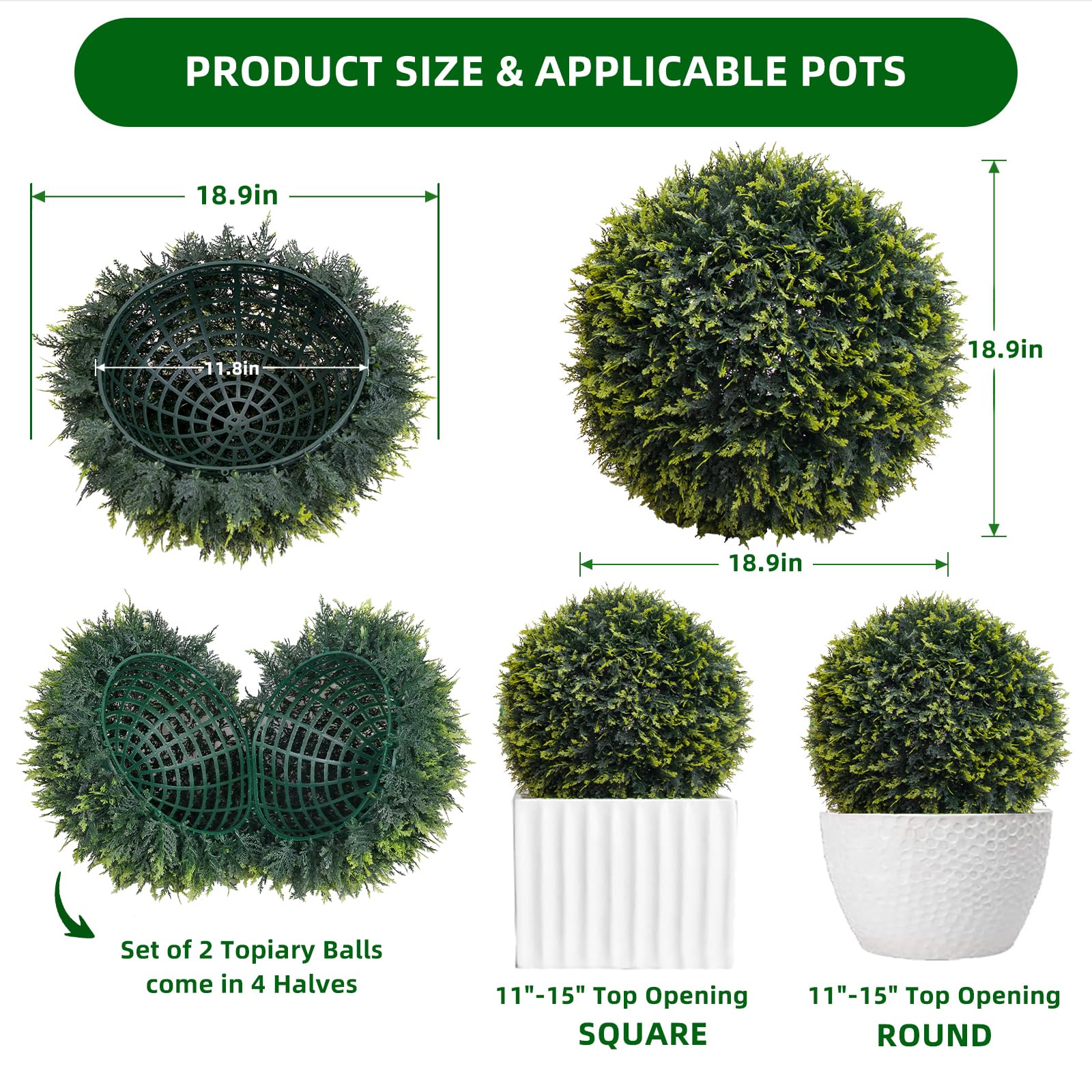 Boules de topiaire artificielles en cèdre Garvee, lot de 2, résistantes aux intempéries, sans entretien, en polyéthylène, pour jardin et mariage, vertes, 2 pièces