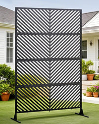 Garvee Paravent extérieur métal 183x102cm, autoportant 4 panneaux, résistant aux intempéries, écran d’intimité pour terrasse balcon, noir