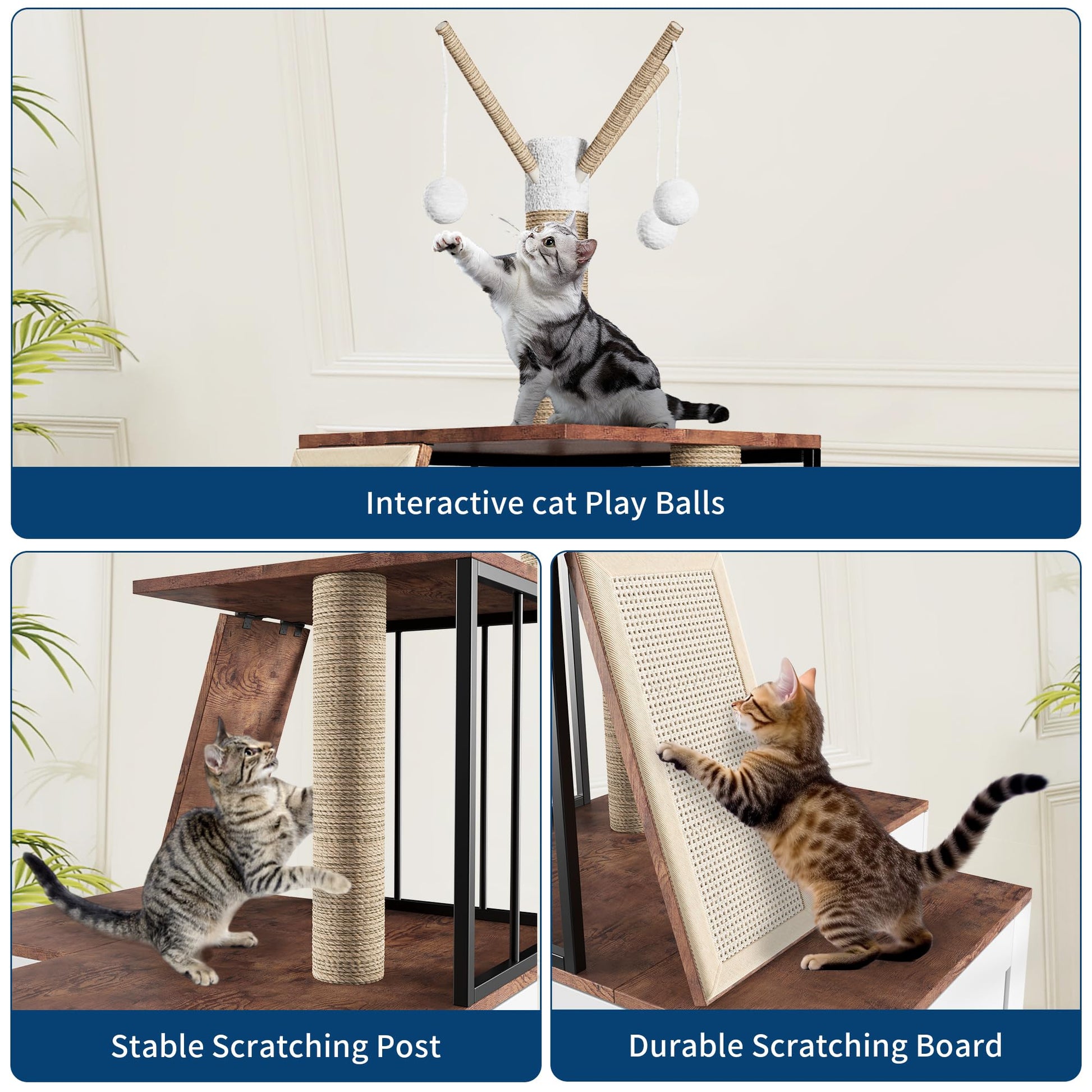 Garvee Arbre à chat 2 en 1 grand modèle avec bac à litière intégré, plusieurs niveaux, griffoir en bois et balles suspendues, pour intérieur