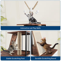 Garvee Arbre à chat 2 en 1 grand modèle avec bac à litière intégré, plusieurs niveaux, griffoir en bois et balles suspendues, pour intérieur