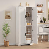Garvee armoire de cuisine haute 152 cm blanche, 2 portes et étagères réglables, pour cuisine et salle de bain - Blanc