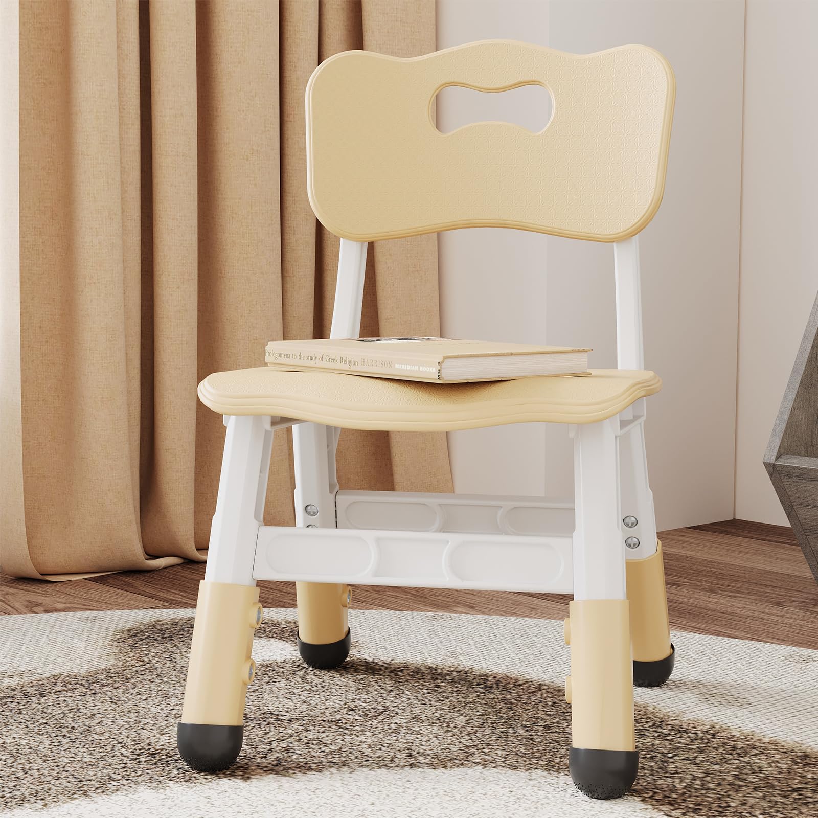 Chaise haute enfant Garvee, réglable sur 3 positions, en plastique robuste, pour garçons et filles de 2 à 6 ans, lot de 2, couleur naturelle, pour la maison et la maternelle