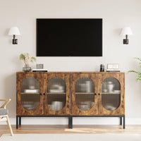 Garvee buffet avec façade en verre et étagère réglable, 80 cm, pour salon et cuisine, brun rustique