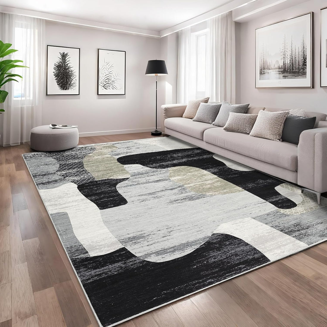 Tapis d'intérieur moderne abstrait Garvee 200 x 290 cm, poils courts, doux, lavable en machine, antidérapant, multicolore, idéal pour le salon et le bureau.