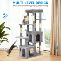 Garvee Arbre à Chat 155 cm Multi-Niveaux pour Grands Chats, Tour Résistante avec Grande Plateforme, Gris Clair