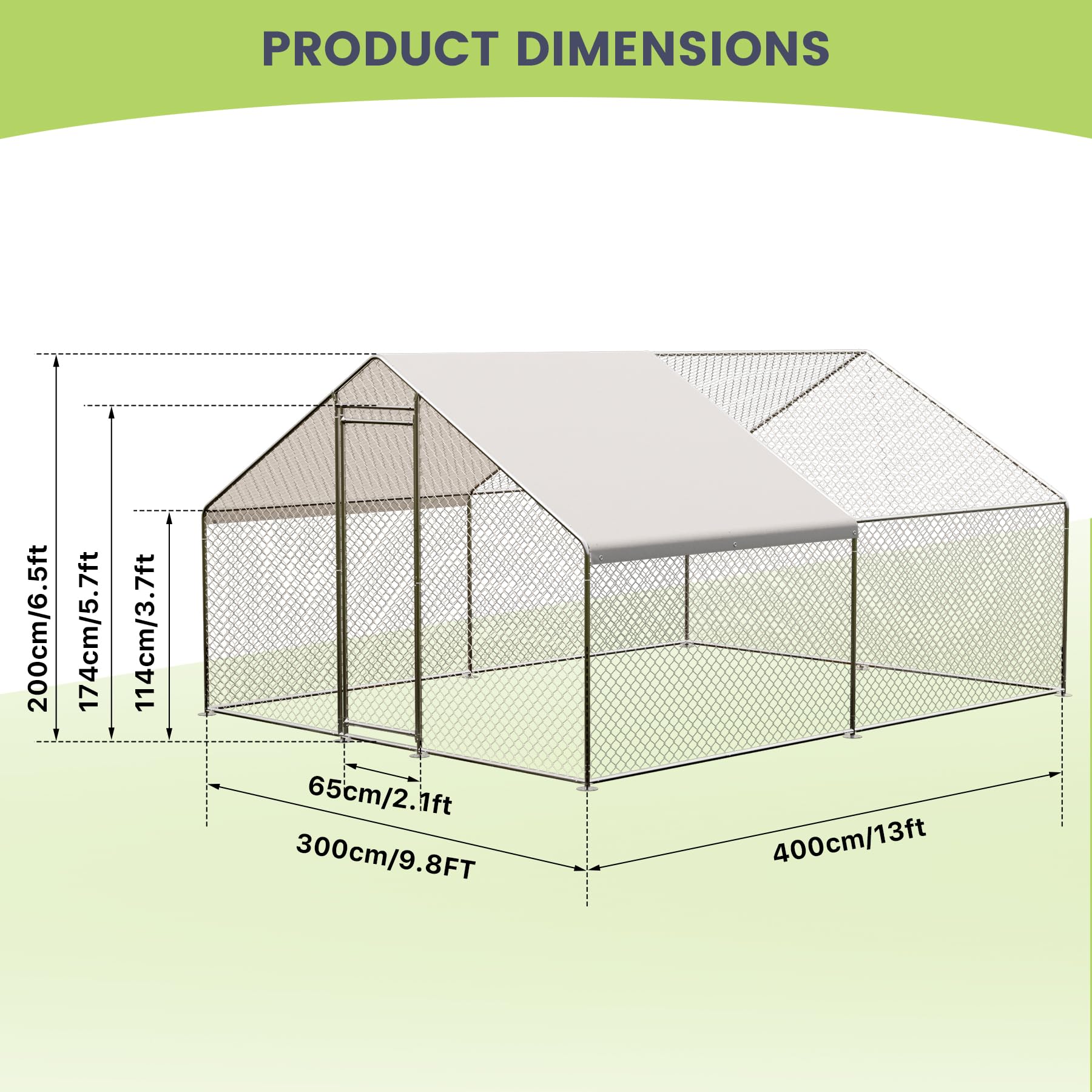 Grand Poulailler Métallique GARVEE 9,8 x 13,1 x 6,6 pi – Cage à Poules avec Accès Piéton, Bâche Imperméable et Anti-UV pour Jardin et Ferme – Argent
