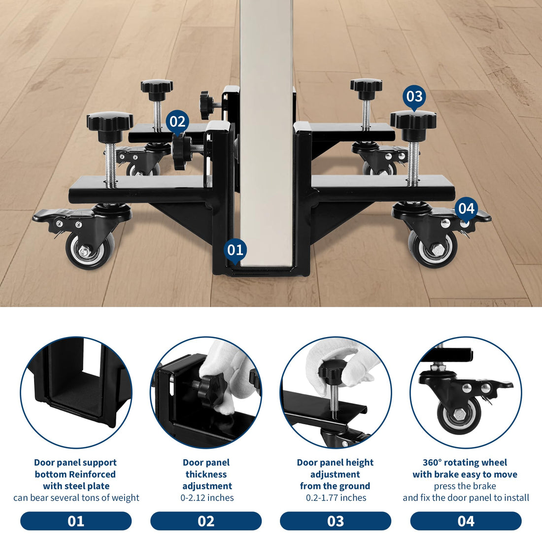 Kit d'installation de porte Garvee en 2 pièces pour portes de 0 à 4,8 cm d'épaisseur, capacité de charge de 340 kg, acier Q235, roulettes pivotantes à 360°, fonction de freinage, ouverture d'une seule main, usage commercial et résidentiel