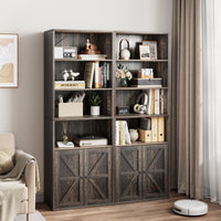 Bibliothèque Garvee avec portes, style industriel, 6 étagères, profondeur, capacité de charge 30 kg, design rustique en bois, pour bureau et salon, blanc