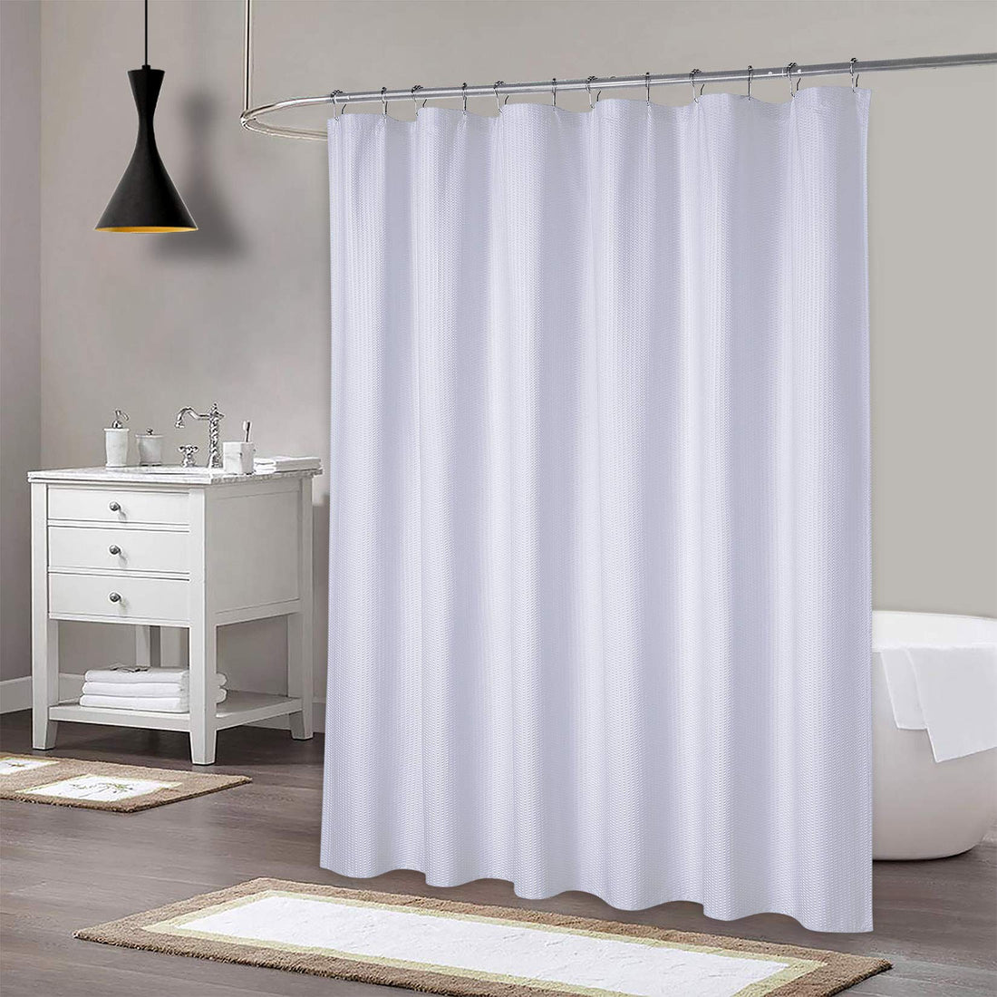 Garvee Rideau de douche extra-long en microfibre déperlante, 183 × 244 cm, blanc, pour salle de bain