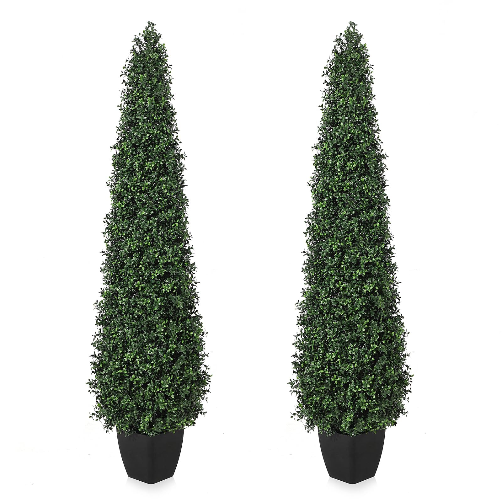 Garvee Lot de 2 topiaires artificielles pyramidales de 122 cm, résistantes aux UV, décoration verte pour terrasse et jardin
