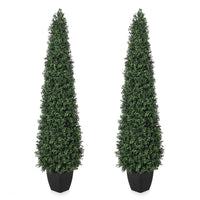 Garvee Lot de 2 topiaires artificielles pyramidales de 122 cm, résistantes aux UV, décoration verte pour terrasse et jardin