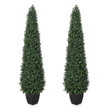 Garvee Lot de 2 topiaires artificielles pyramidales de 122 cm, résistantes aux UV, décoration verte pour terrasse et jardin